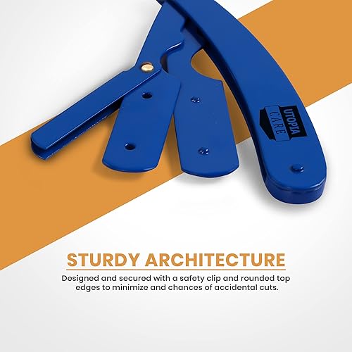 Miniatura 4 de Utopia Care Maquinilla de afeitar recta profesional para hombres, peluquero de borde recto de seguridad con 100 cuchillas, color azul