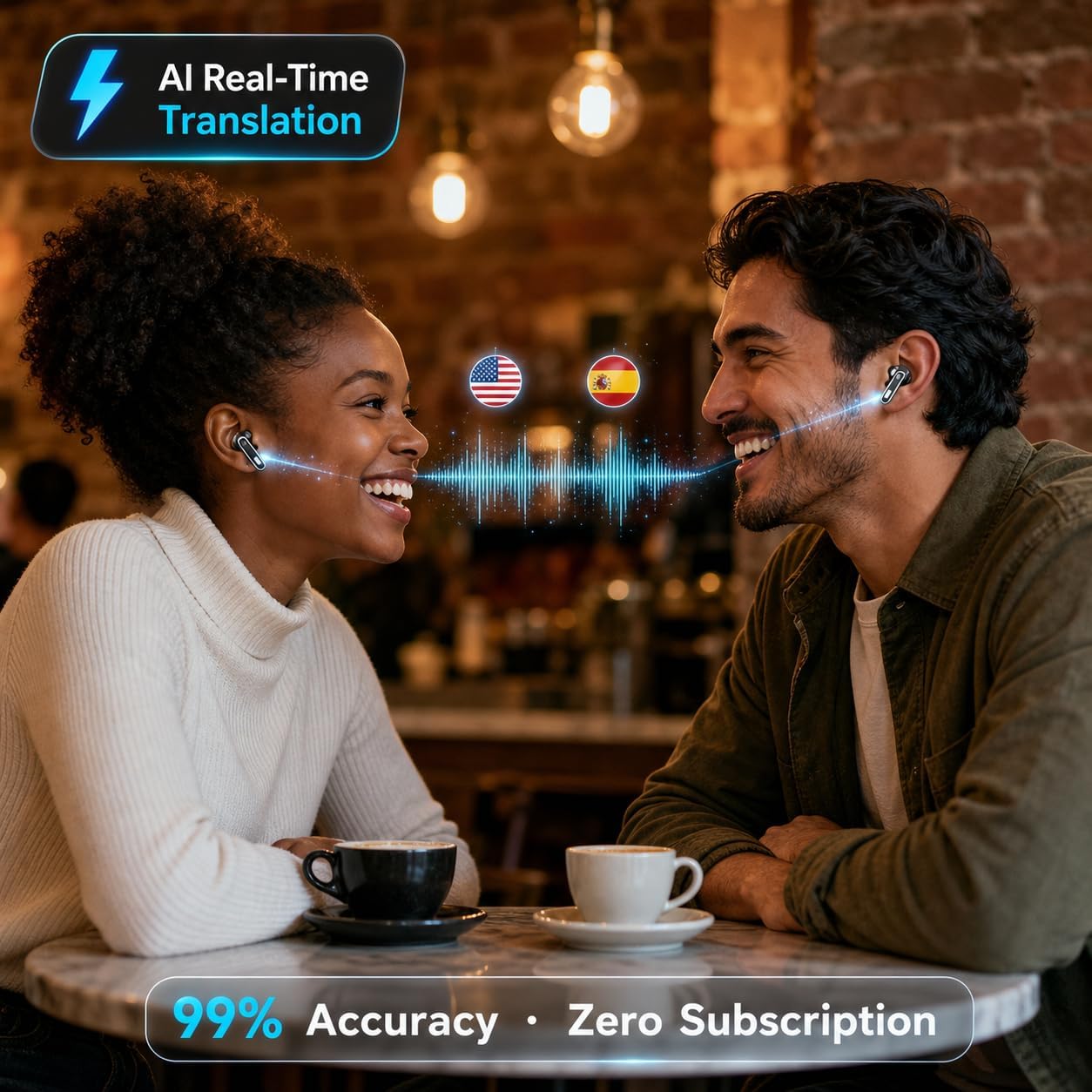 AI Translation Earbuds Real Time, 194 Languages Translator Headphones