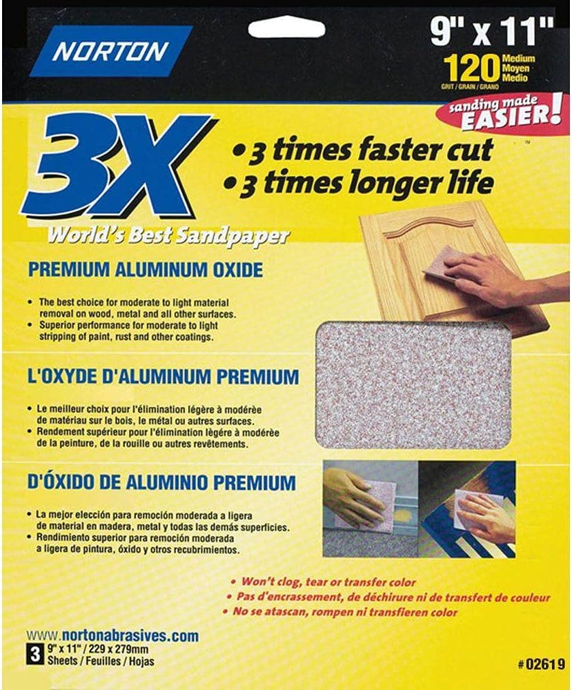 9" x 11" Norton 02619 ProSand Sanding Sheet 120-Grit Handy-Pack
