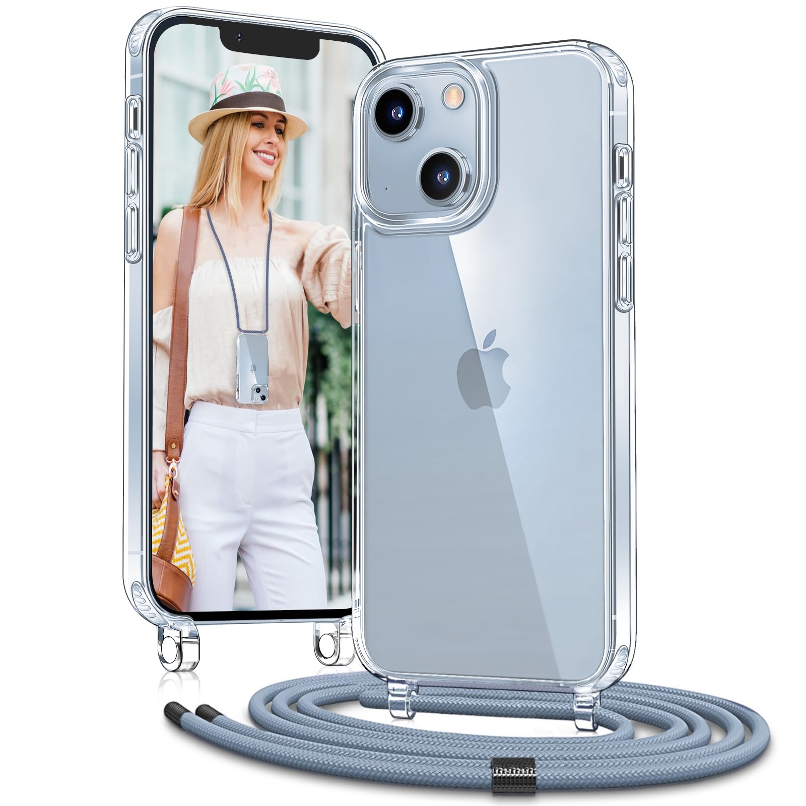 Vaykwo Handykette mit Band für Apple iPhone 14 Pro Hülle - Necklace Handyhülle - Transparente Case zum Umhängen mit Kameraschutz und Bildschirmschutz - Schwarz | Necklace Handyhülle, Transparente Case zum Umhängen, Verstellbar und Abnehmbar