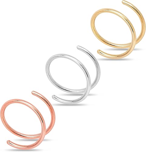 Miniatura 7 de 14k Gold Filled Double Hoop Nose Ring for Women and Men Hypoallergenic Spiral Nose Jewelry for Single Piercing Handmade in USA (Yellow Gold