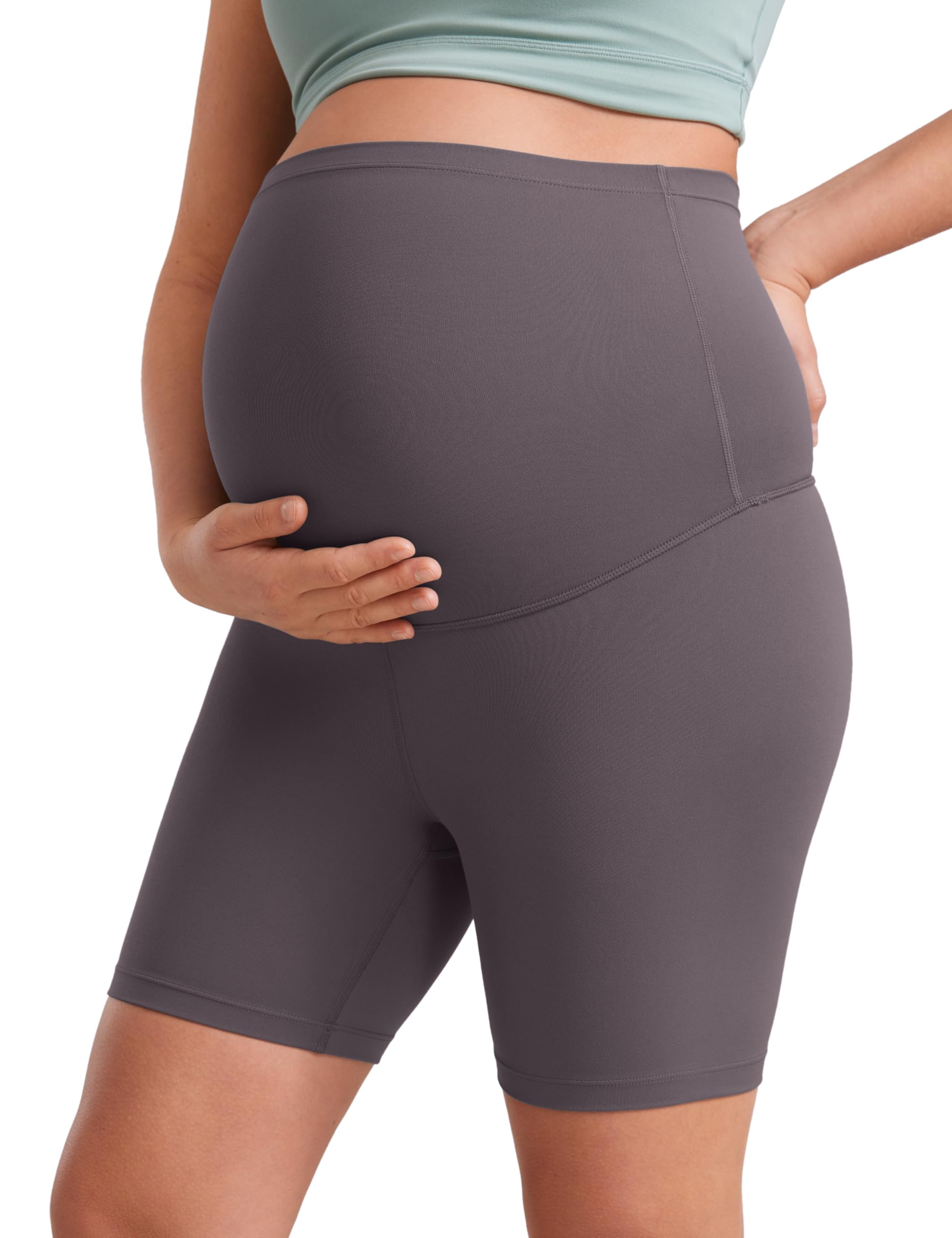 CRZ YOGA Women's Butterluxe 6" Maternity Shorts Over The Belly - Over Bump Yoga Sports Biker Shorts Pregnancy Leggings Tornado 6