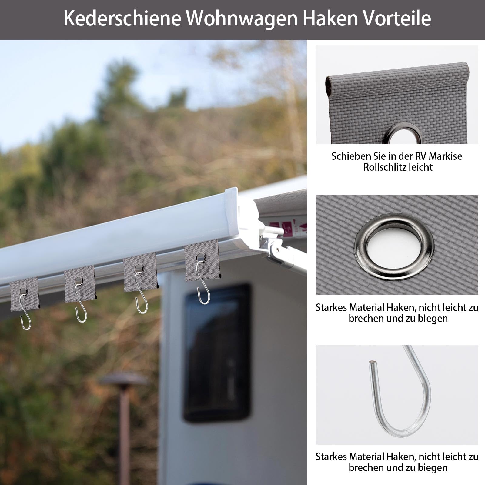 10x Kederhaken Set Für Wohnmobil - Mit S-Haken Für Markisen Und Camping