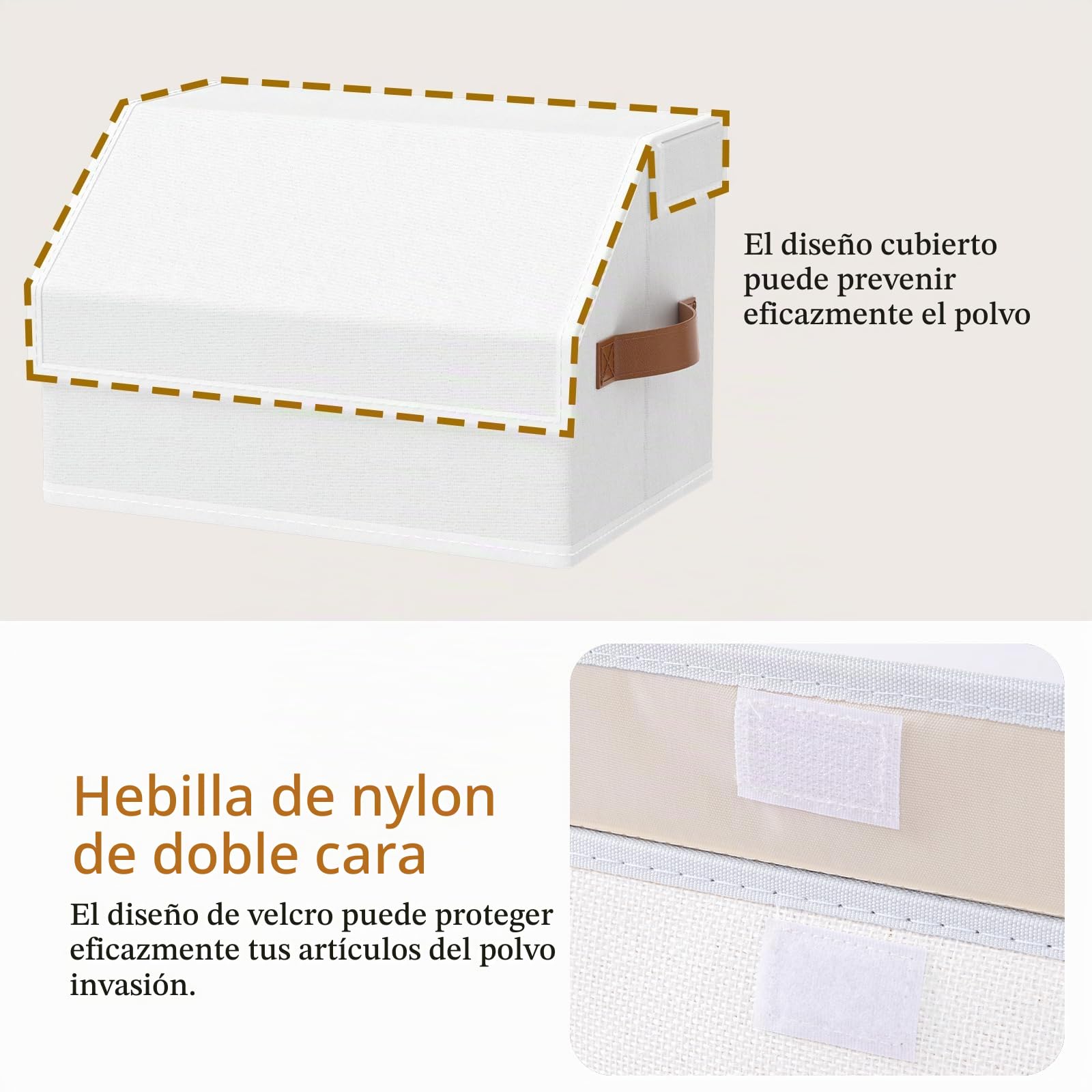 OUTBROS Cajas Almacenaje, Cesta Almacenamiento Tela con Mango, 38x25x25 cm Caixas Plegable, Organizador de Contenedores de Ropa y Libros, Blanco, 3 pieza