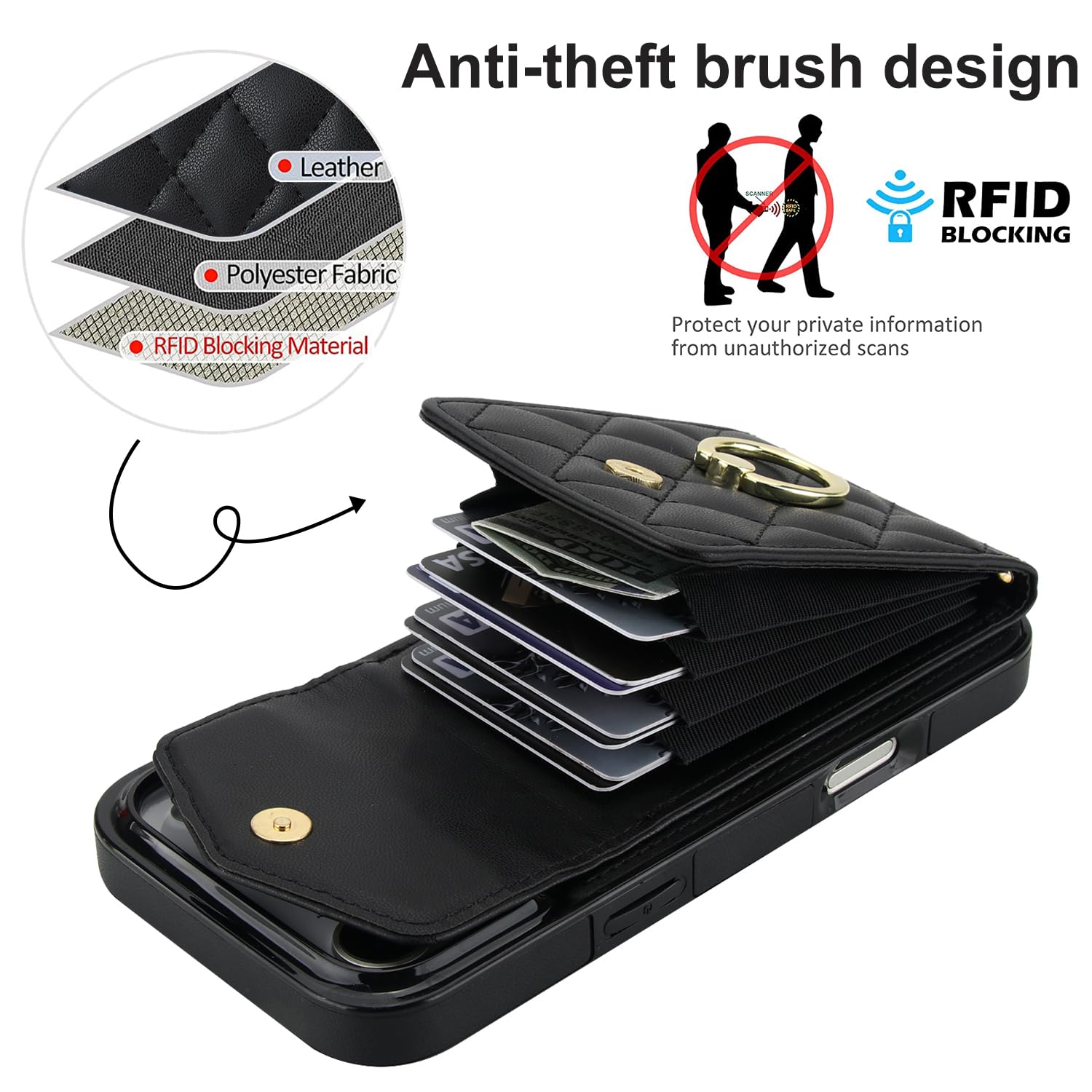 Funda tipo cartera para teléfono 18 Pro Max con tarjetero, soporte