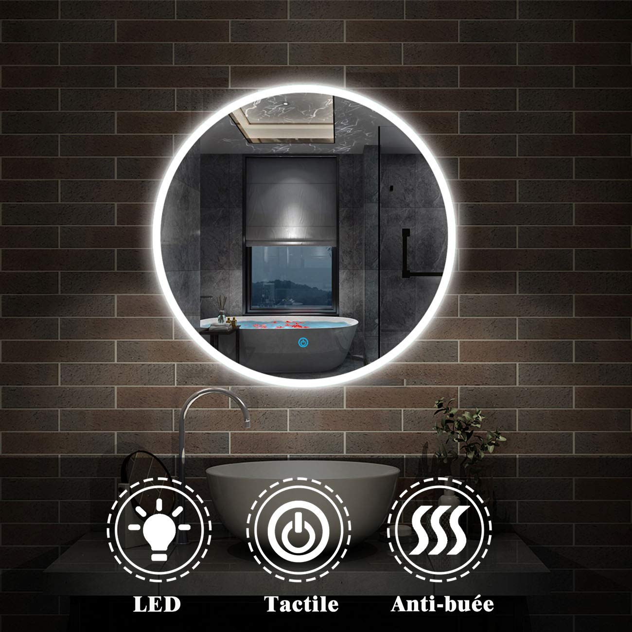 Aica armoire miroir salle de bain led, 70x50cm avec prise rasoir+anti Aica armoire miroir salle de bain led, 70x50cm avec prise rasoir+anti