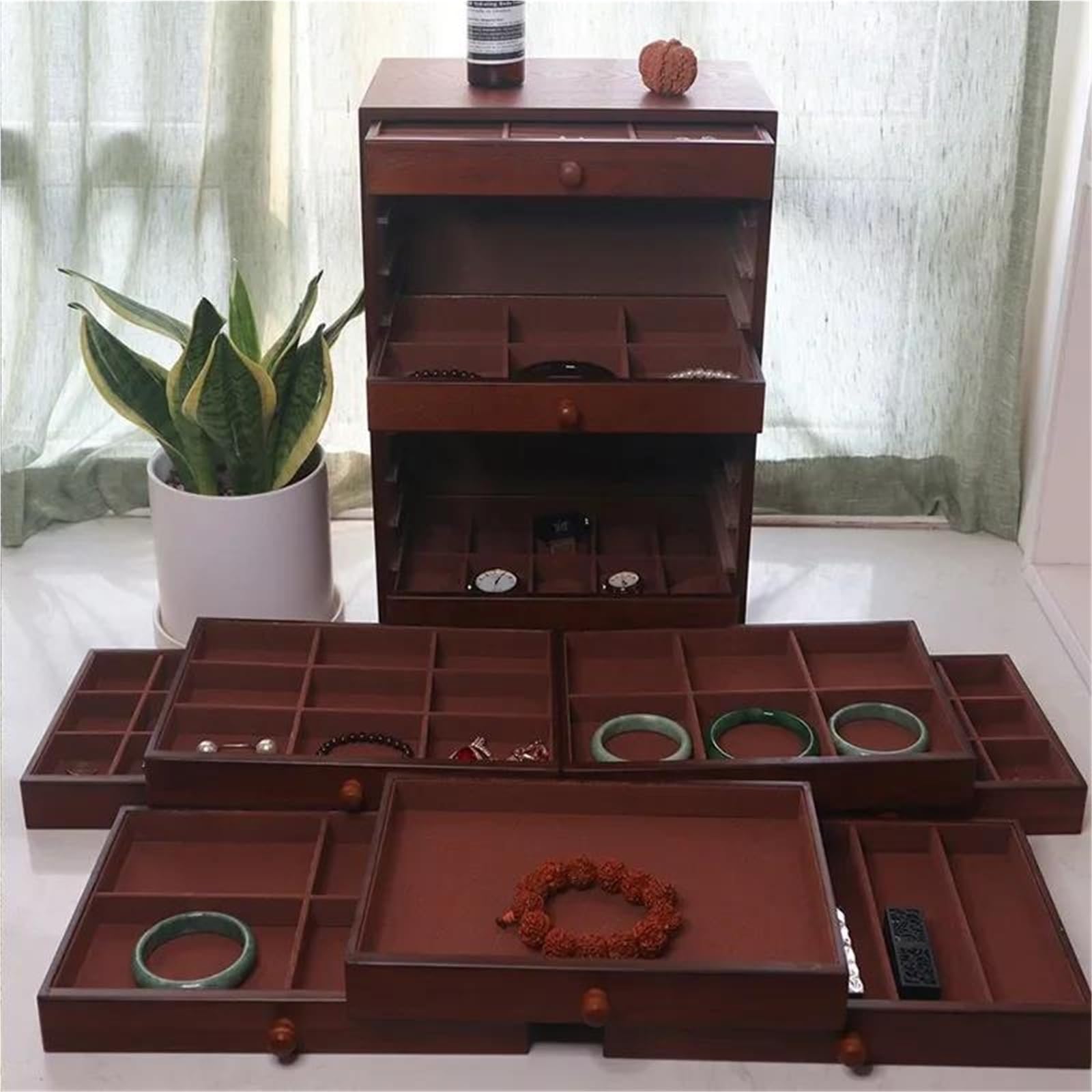 Naszyjnik Organizator organizator multi funkcjonalne biżuterię Wysokie dziesięć pięter w stylu retro opakowanie ślubne materiały drewniane biżuterię (30*20*46 cm) pudełko biżuterii biżuteria pudełko