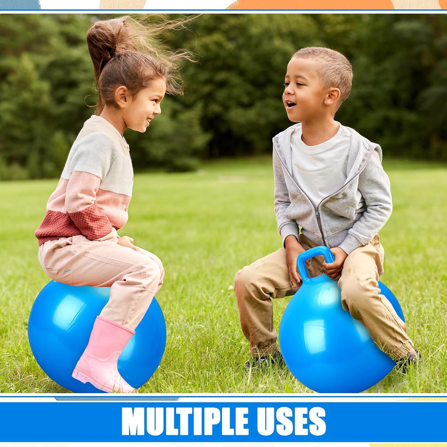 HOMAVA Sit and Bounce Rubber Hop Ball with Handle Jumping & Bouncing Ball Toys Indoor & Outdoor Kids Exercise Gym Sport Hop Ball for Kids,Boys,Girls,Adults (Size 45Cm/18Inch,Multicolour) - Image 2 thumbnail