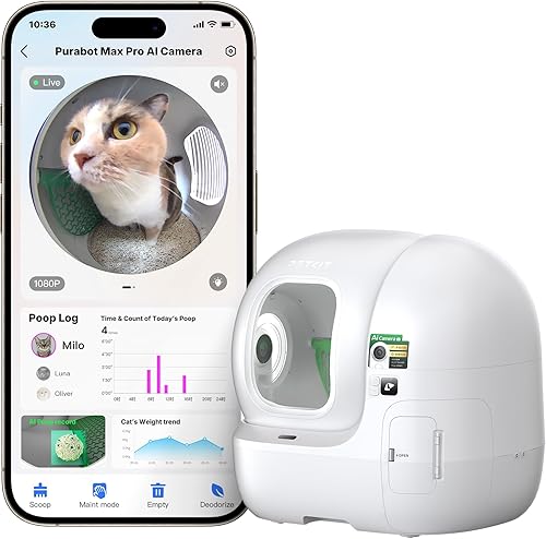 PETKIT Caja de arena automática para gatos con reconocimiento facial de Purobot Max Pro 2025, gran angular de 210, control de aplicación WiFi 5G,