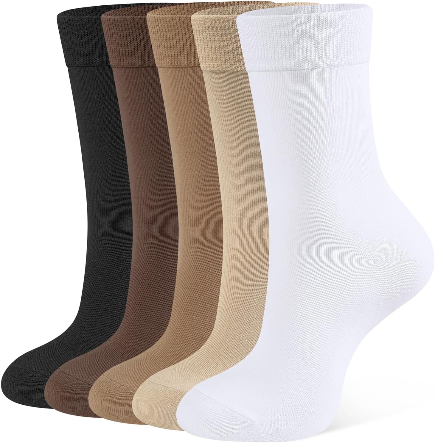 CLOSEMATE Womens Thin Crew Socks Soft Combed Cotton Comfortable Casual Everyday Wear Calf Socks 5 Pairs
