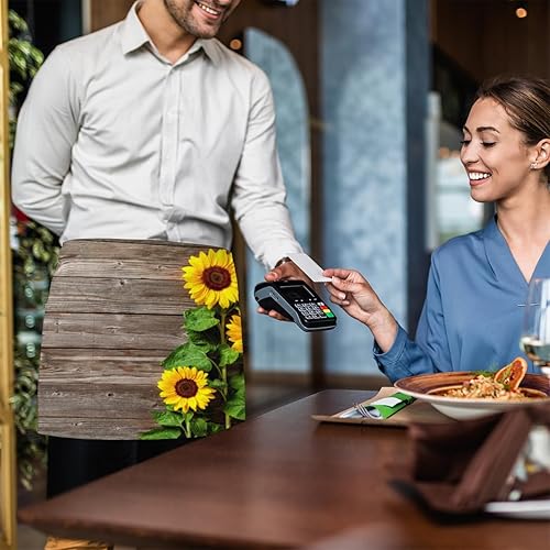 Miniatura 6 de Sunflower Wooden Wall 3 Pack Server Aprons with 3 Pocket Waterproof Womens Half Waist Aprons for Cooking Dishwashing Kitchen Gardening Salon