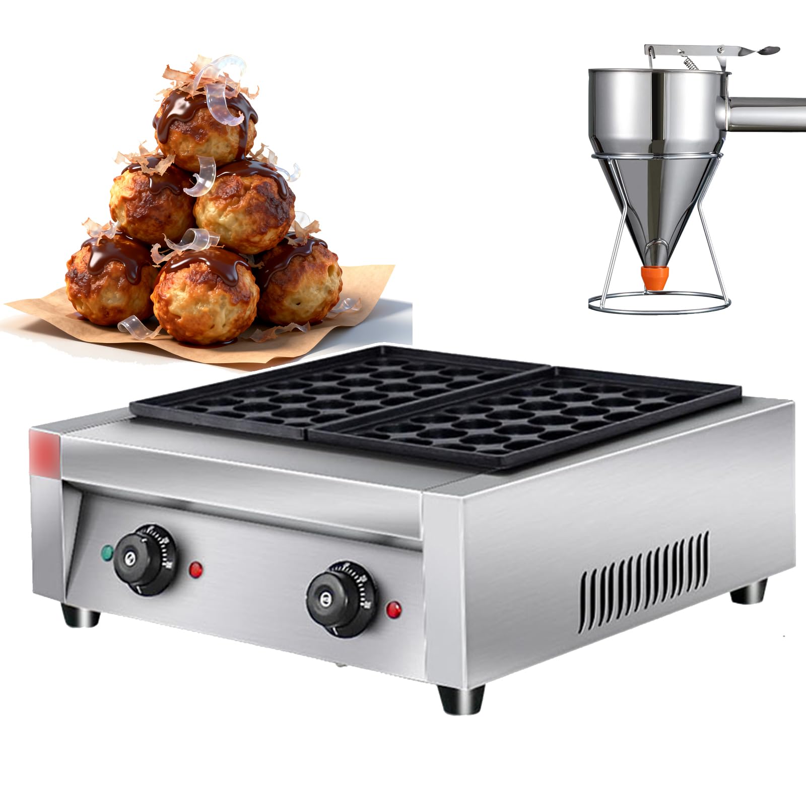 YXYLJOZ Electric Takoyaki Maker 28/56 Holes, Nonstick, Stainless Steel, Temperature Control 0-300℃, Easy to Clean, Perfect for Home, Restaurants, Cafes, Food Trucks (B)