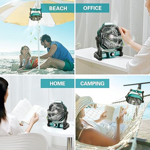 Miniatura 9 de CONBOLA Portable Battery Operated Fan with LED Lantern Small Tower Fan, Quiet Oscillating Portable Fan with 3 Speeds Timer for Home, Office