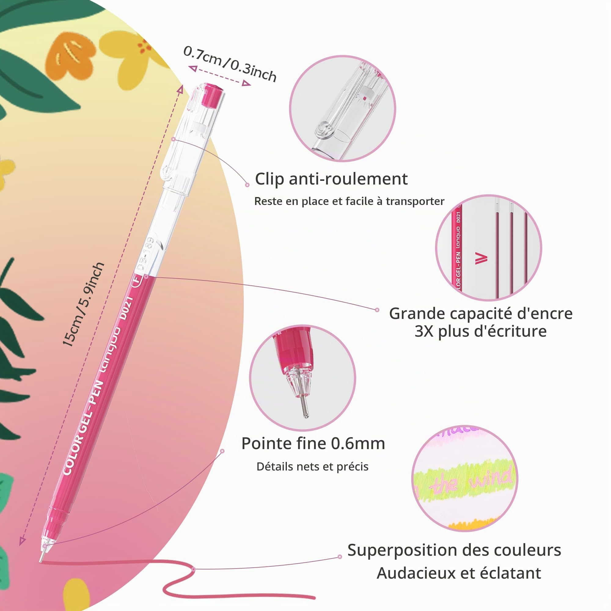 Stylos Gel Acrylique 234 Couleurs pour Coloriage, Pointe 0,6 mm