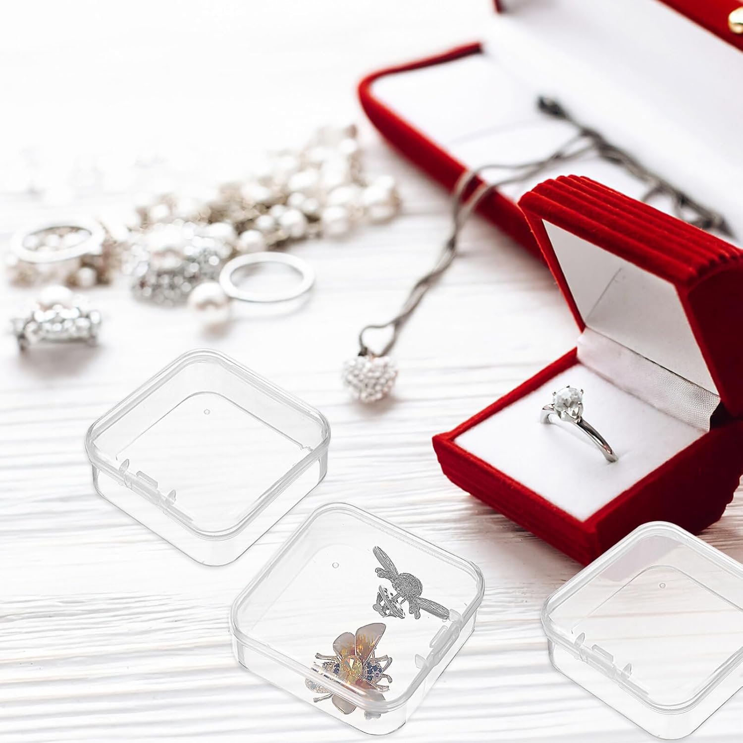 Yardwe 48pcs Transparent Storage Box Clear Square Divided Organizer for Jewelry Beads and Accessories Material for Easy Viewing and Use