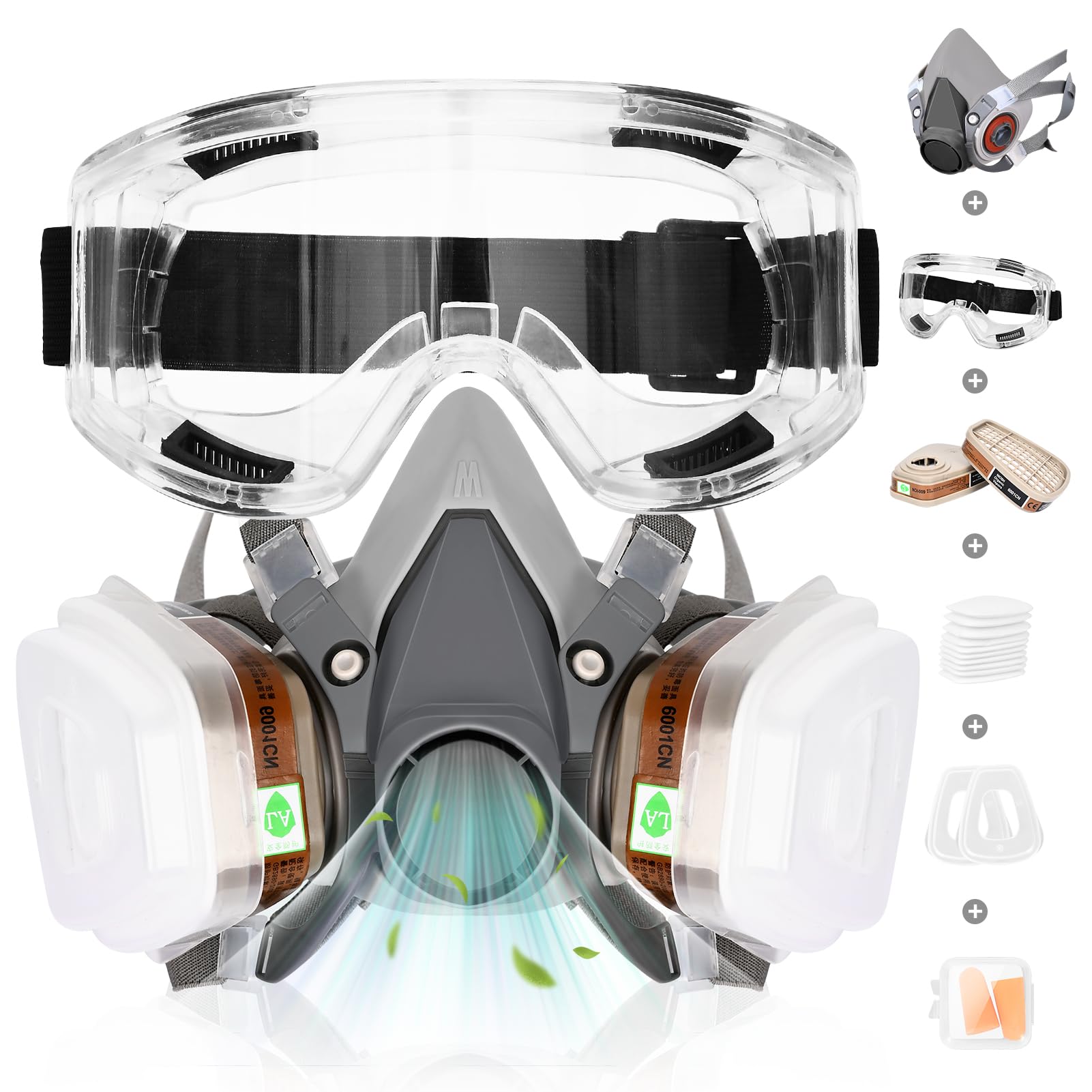 Respirator Mask with Filters - Half Face Reusable Gas Mask - Paint Respirator with Safety Goggles for Painting, Dust, Chemical, Organic Vapor, Welding, Spraying, Polishing, Woodworking Protection