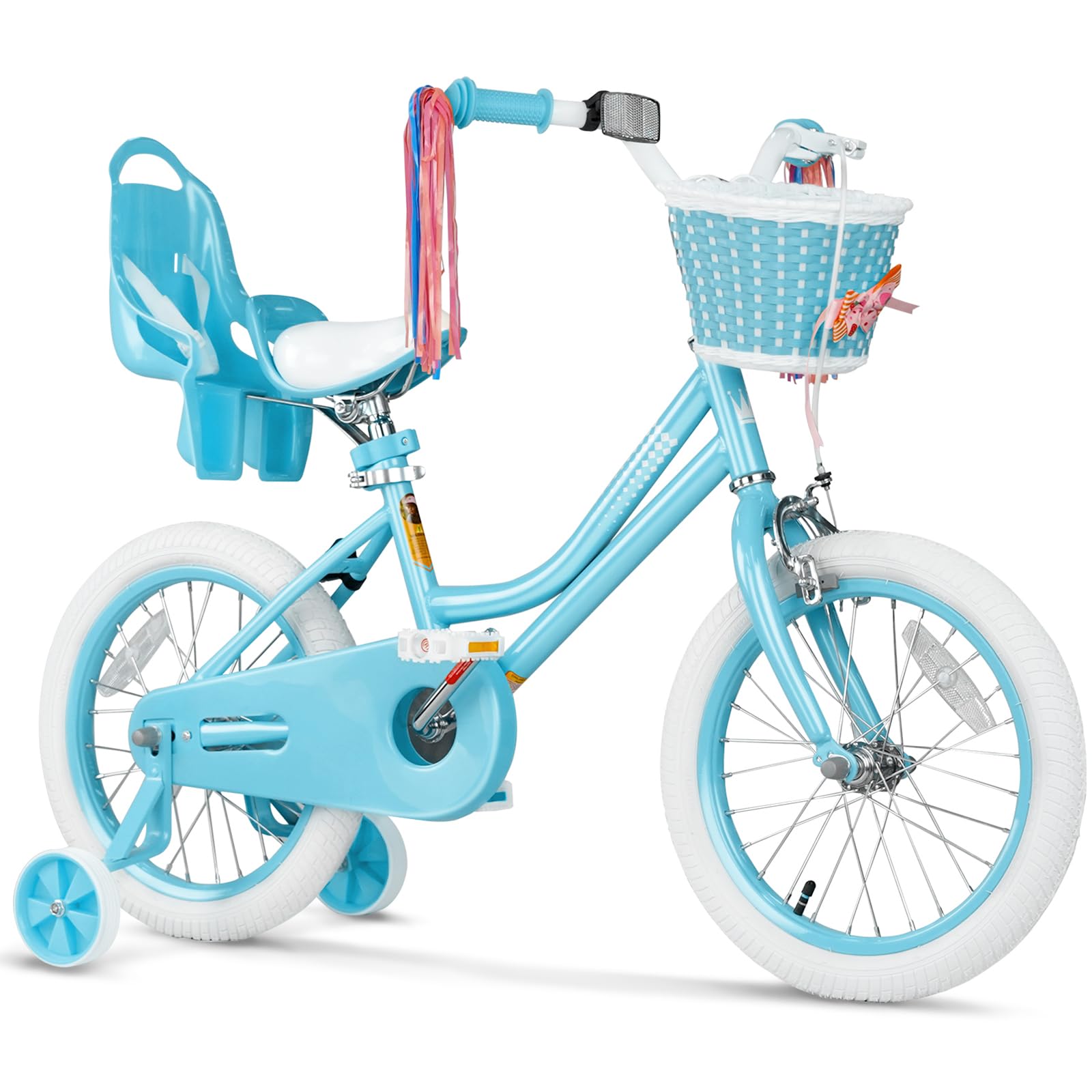 Glaf Toddler Girls Bike for 2-12 Years Old 12 14 16 20 Inch Toddler Bike with Training Wheels Toddlers Bicycle with Basket and Doll Seat,Kids Bike with Bell (16 Inch with Training Wheels, Light Blue)