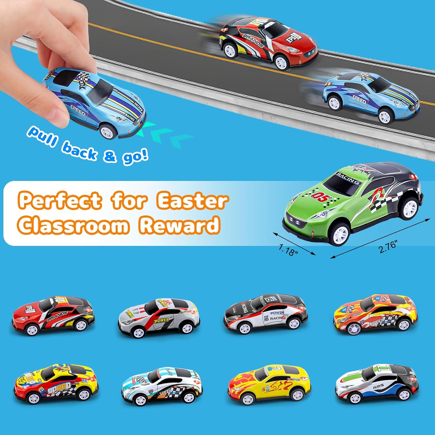 24 Pack Easter Eggs with Toys Inside, Prefilled Easter Eggs with Different Pull Back Racing Cars for Toddler Kids Basket Stuffers, Egg Hunt and Party Favors, Filled Easter Eggs - Image 3