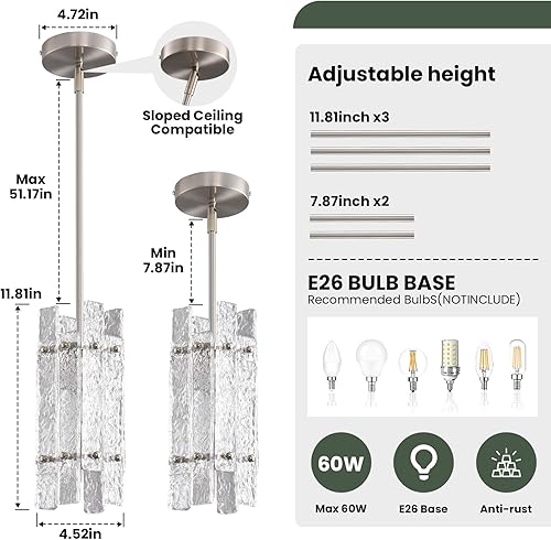 Miniatura 3 de Moderna lámpara colgante de cristal de níquel cepillado para isla de cocina, mini lámpara de araña de vidrio ondulado de lujo, iluminación colgante