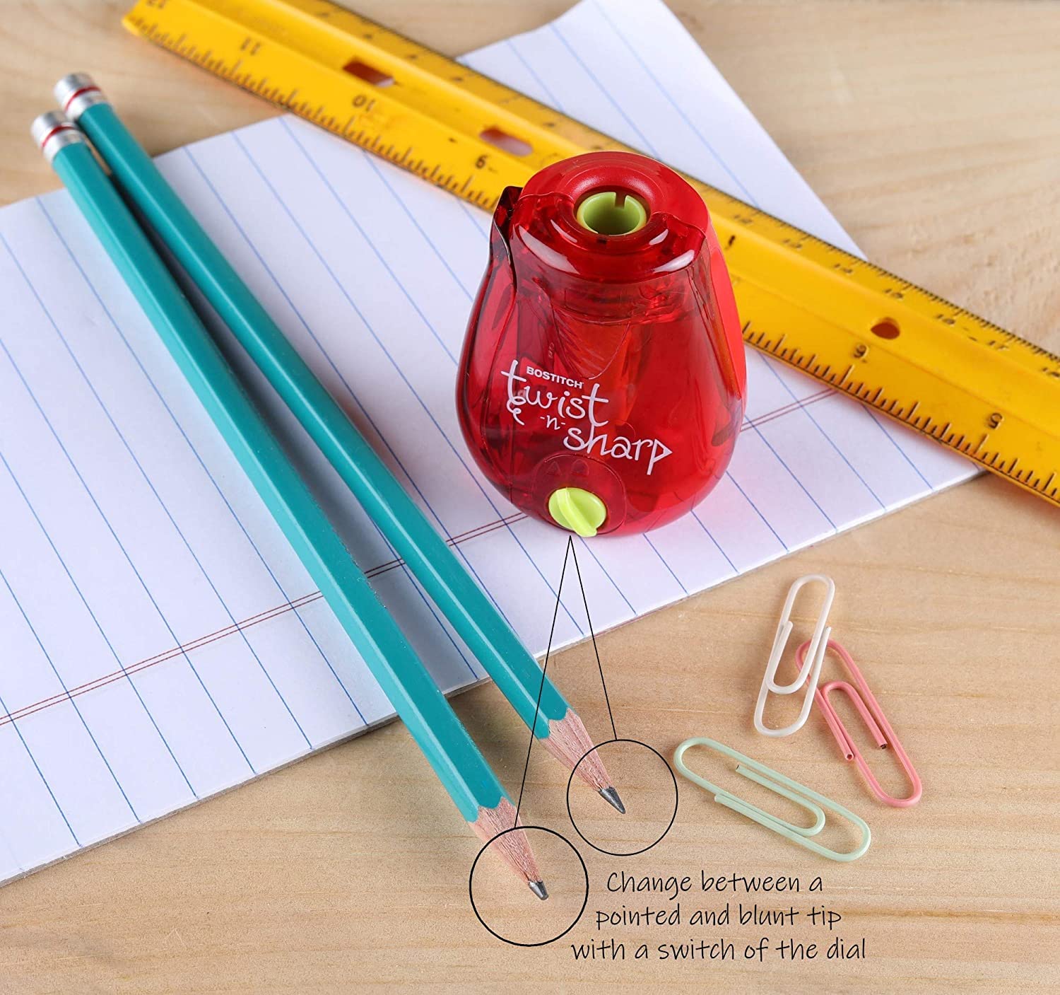 Bostitch Sacapuntas Twist-N-Sharp - Sacapuntas manuales de color pequeño, 6 unidades, cubiertos, de un solo agujero, verde lima, azul y rojo, sacapuntas portátiles de mano con cubierta para niños