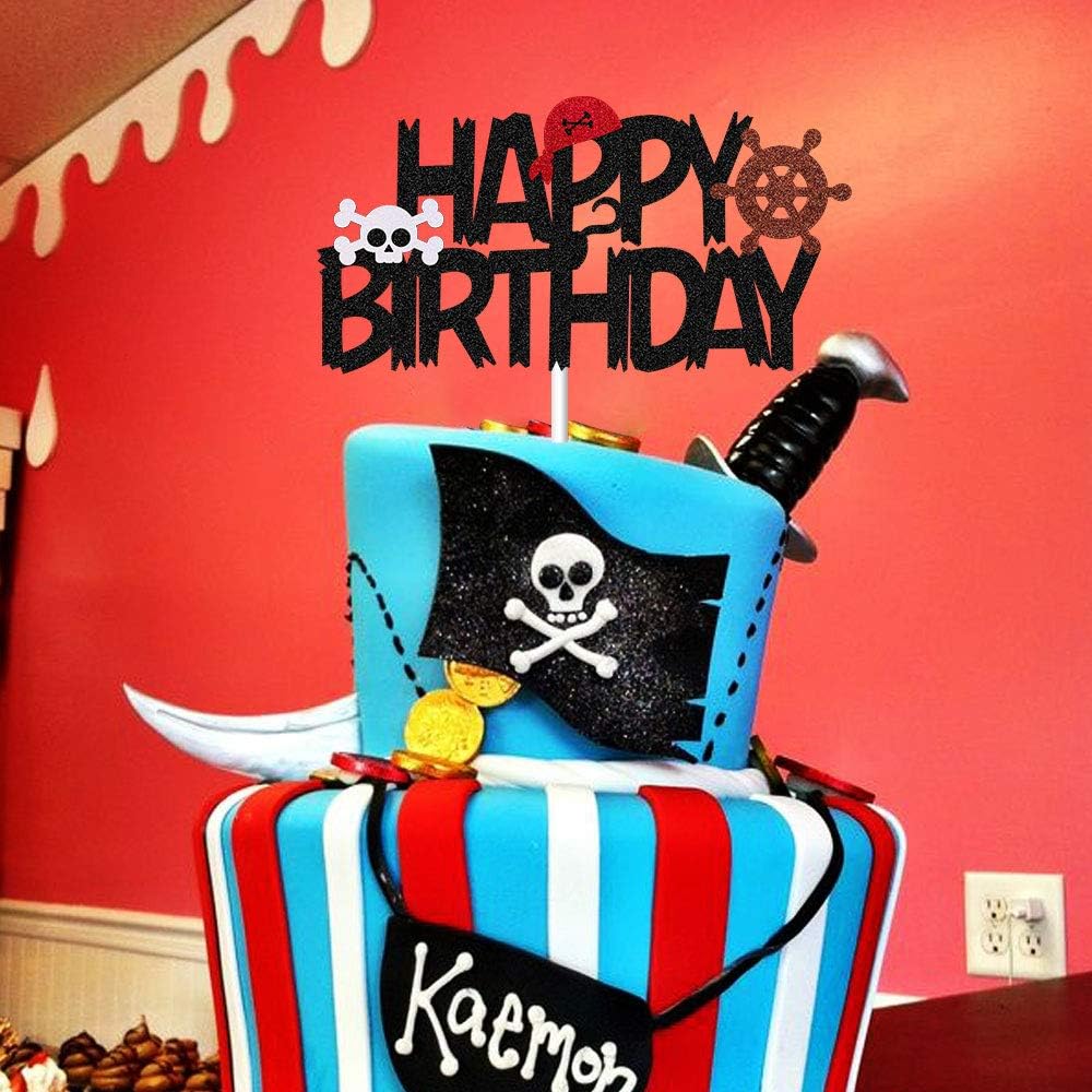 Buy Pirate Themed Cake Topper Happy Birthday Cake Decoration For Kids Nautical Sailing Treasure Black And Red Party Decorations Supplies Online In Indonesia B085tjjtd9