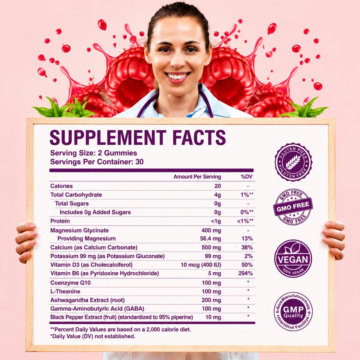 Magnesium Glycinate Gummies 400mg, High Absorption Magnesium Gummies with L-Theanine, Ashwagandha & GABA for Relaxation, Stress Relief & Sleep, Sugar Free, Vegan, 60 Raspberry — Amazon image 2