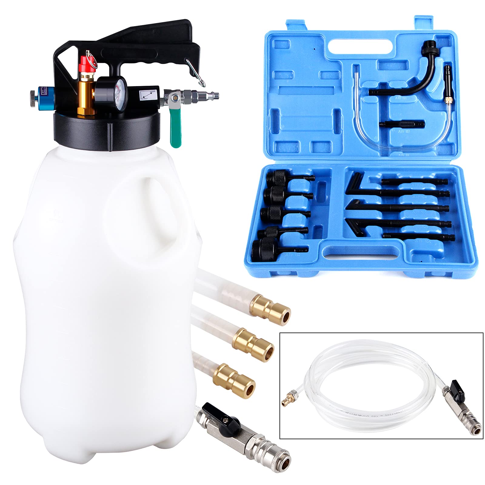 EONLION 10L Pneumatic Fluid Extractor Dispenser and Oil Transfer System Refill Evacuator Gearbox Tool Kit with Metal ATF Adapters/Hose