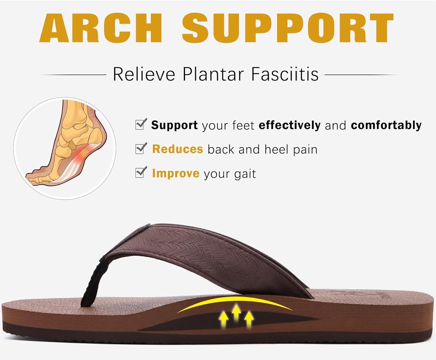 KuaiLu Men's Yoga Mat Leather Flip Flops with Arch Support Comfortable Cushion Walking Thong Sandals Slip On Indoor Outdoor - Image 4