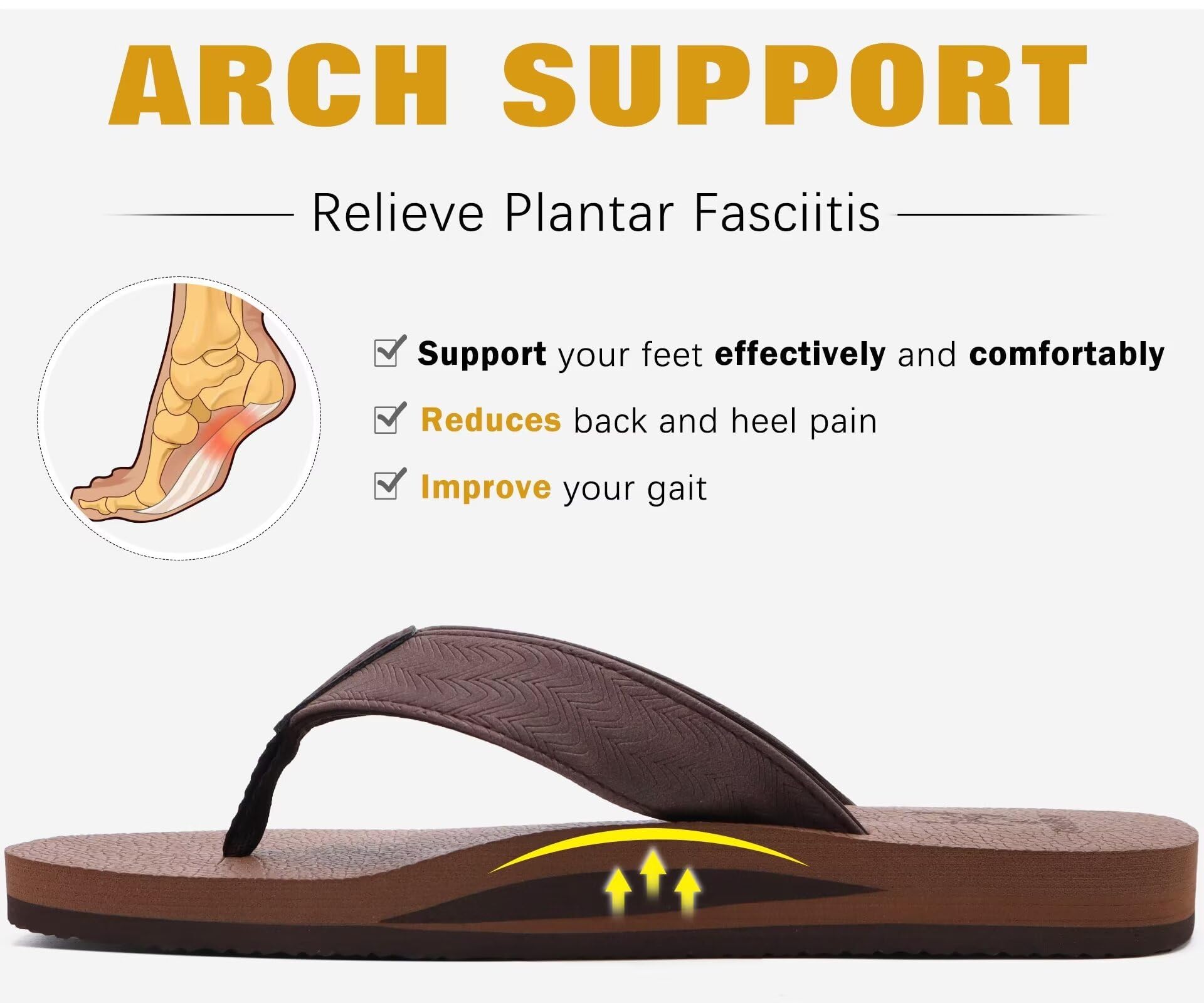 KuaiLu Men's Yoga Mat Leather Flip Flops with Arch Support Comfortable Cushion Walking Thong Sandals Slip On Indoor Outdoor - 4