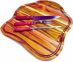 Tábua de Churrasco Rústica Grande em Madeira, Design Artesanal, com Canaleta, Ideal para Cortar e Servir Carnes