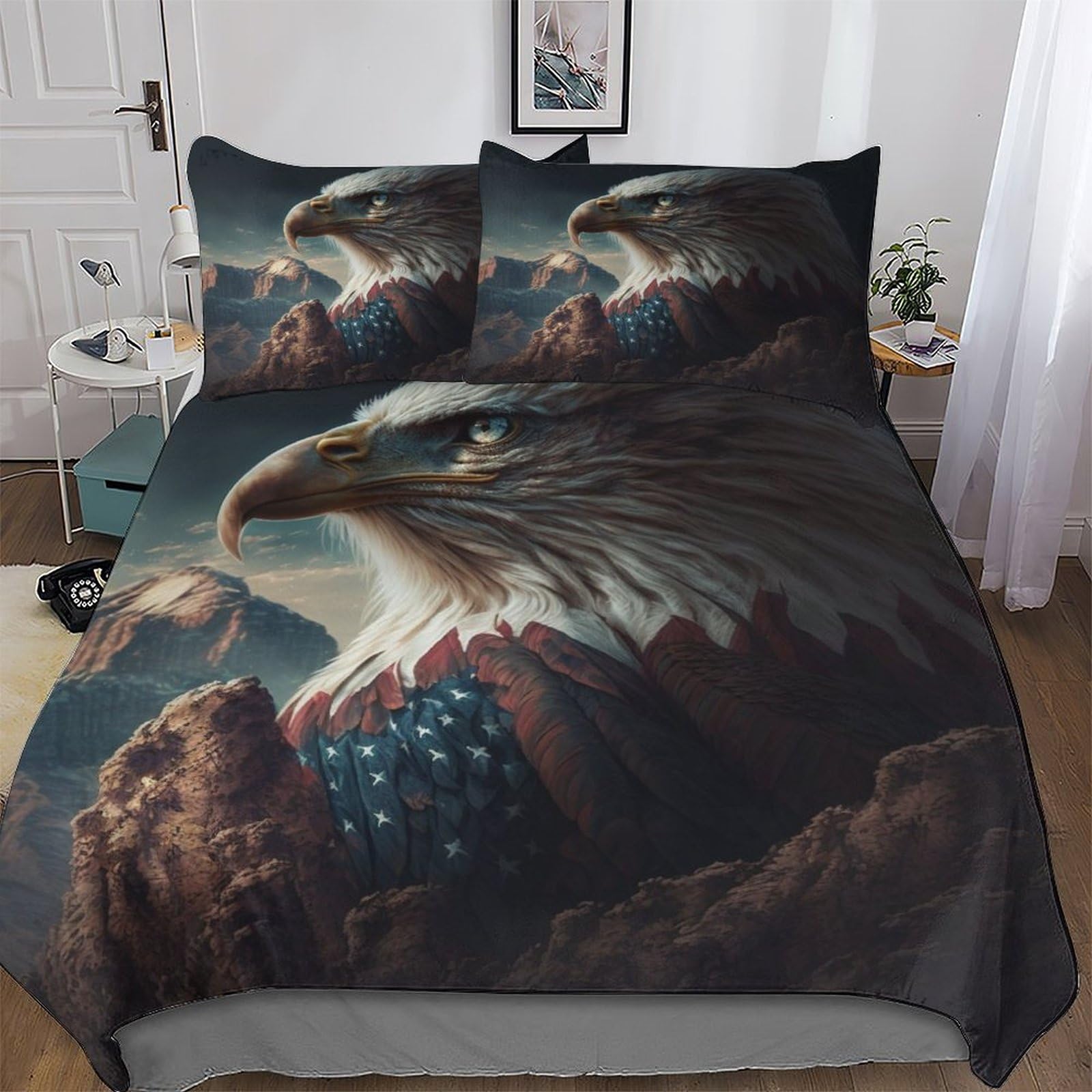 GGJJTT American Eagle Usa Art Comforter Cover Bedding Set Kids Duvet Cover Bedspread Cover with Pillowcase Soft Quilt Cover for Adult Single135x200cm