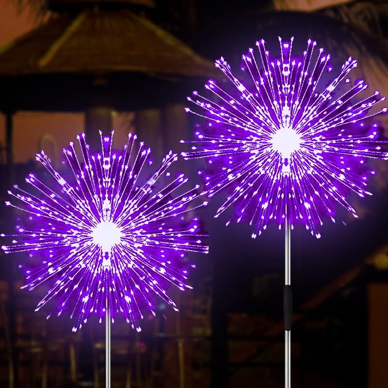 JJGoo Solar Firework Lights, 2 Pack 120 LEDs 2 Lighting Modes Solar Garden Lights Outdoor Waterproof for Yard Patio Walkway Pathway Party Wedding Christmas Decorative - Purple