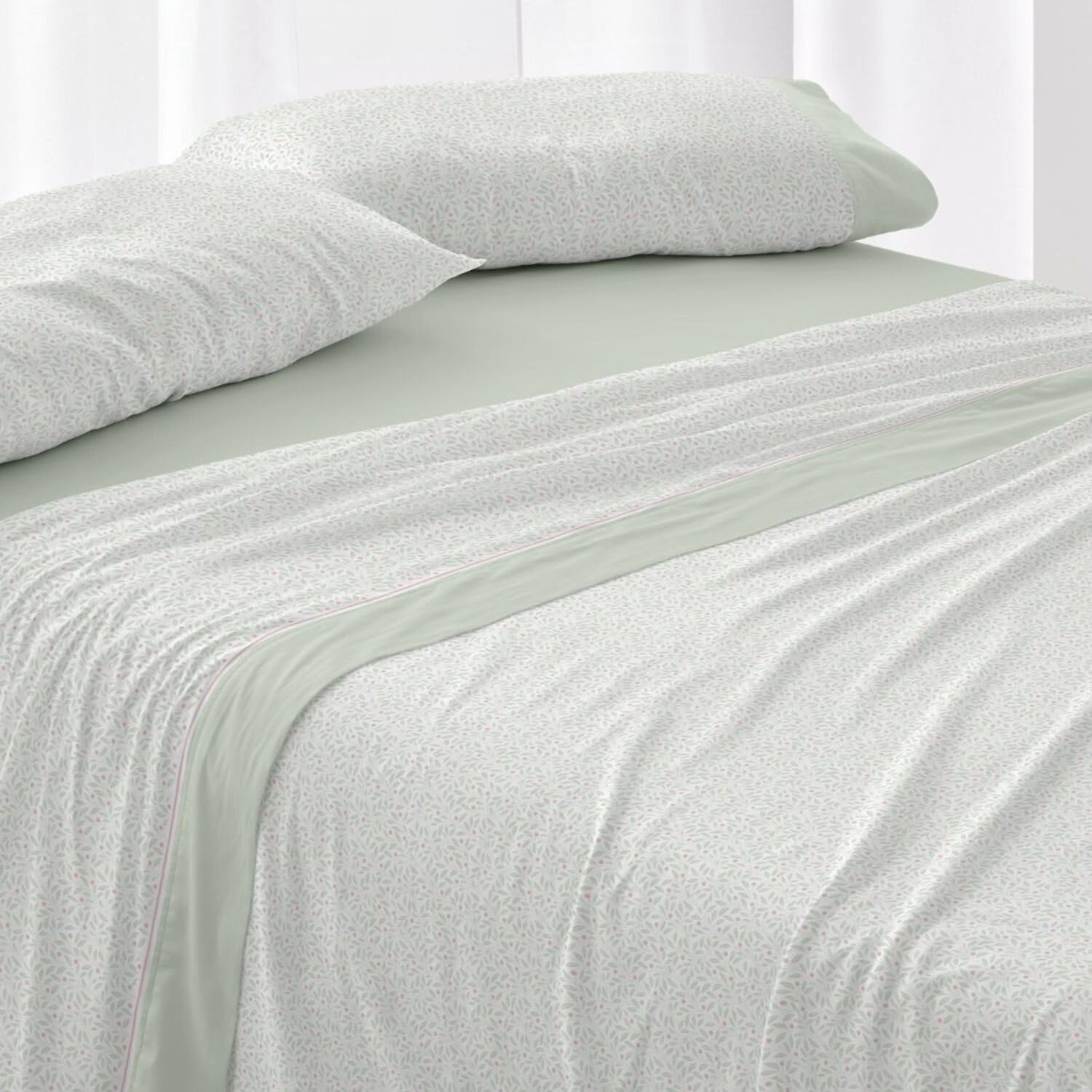 Burrito Blanco | Juego de Sábanas 50% Algodón 50% Poliéster Cama 150 Menta | 3 Piezas: Bajera, Encimera y Funda Almohada | 144 Hilos | Tacto Suave | Larga Duración