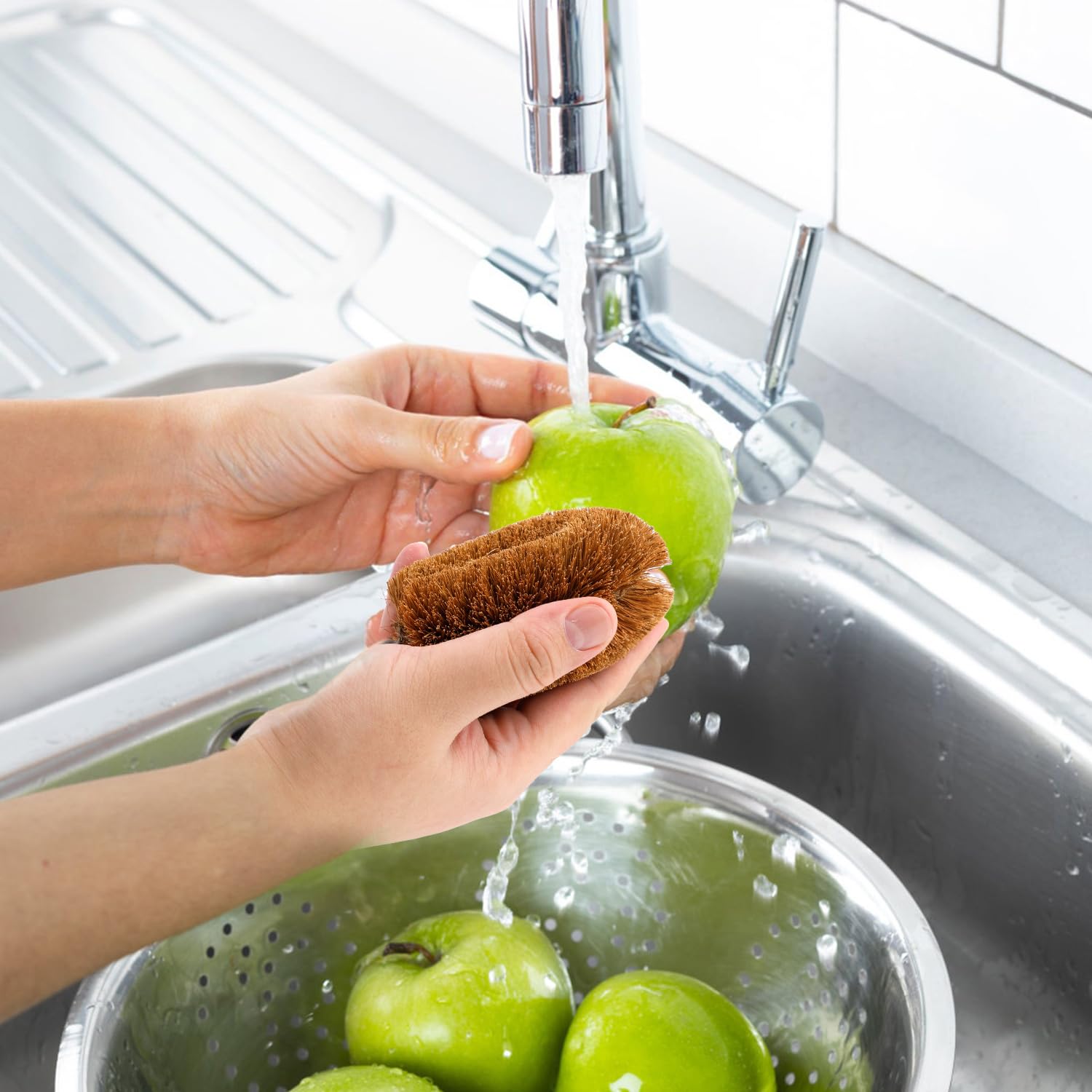 2 cepillos de Fibra de Coco para Verduras, con Lazo para Colgar en la Cocina, 2 Unidades