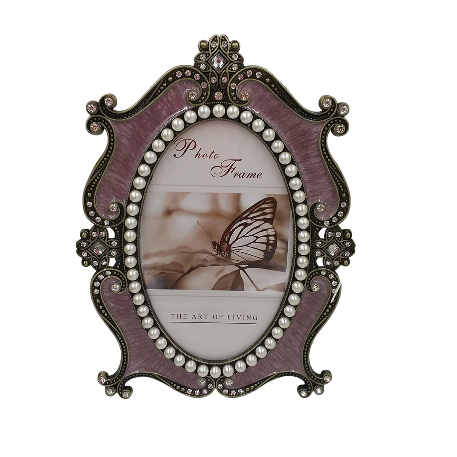 Tsophreniq Antique Metal Photo Frame with Crystal and Pearls Accent for Oval Pictures Holder Home Tabletop Shelf Decors Accent for Oval Pictures Holder Home Tabletop Shelf Decors