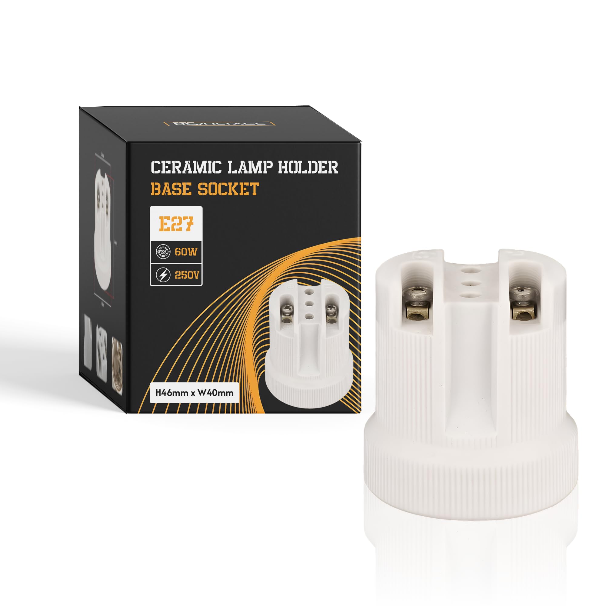 Ledsone White Ceramic Porcelain E27 Lamp Holder 46Mm(H) × 40Mm(W) × 33Mm(L) Edison Screw Light Bulb Socket, Heat Resistant Lampholder For Vintage Filament Bulbs Workshop/Industrial Lights, 240V