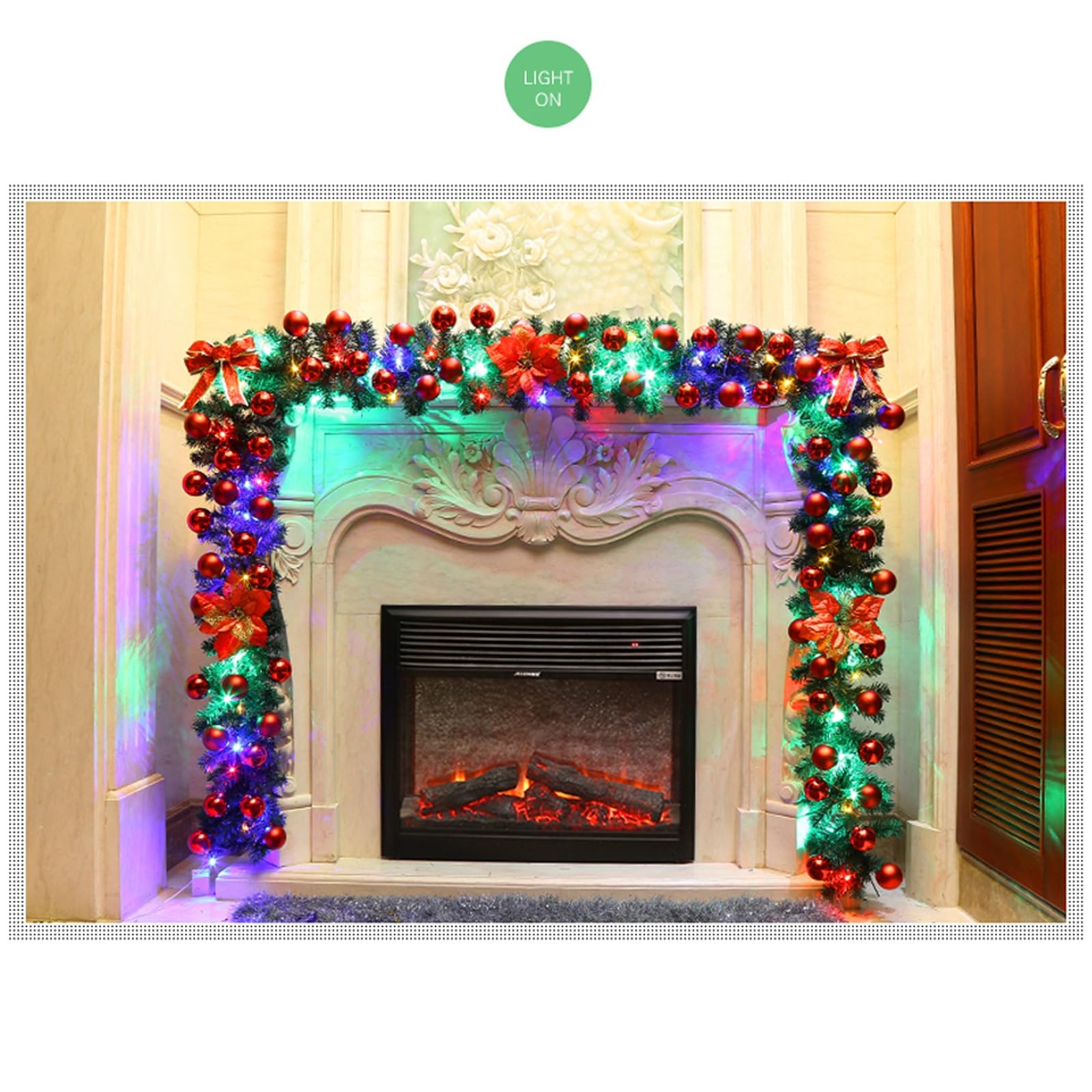 Guirnalda de Manto 9 pies, Plantas Vid Flores navideñas, Guirnalda Artificial, Decoraciones escaleras, decoración del hogar for Chimenea, Puerta(Red)