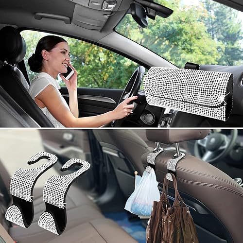 Miniatura 8 de FineGood Soporte brillante para lentes de sol con ganchos para automóvil, funda de lentes de sol de cristal para visera de sol, funda organizadora