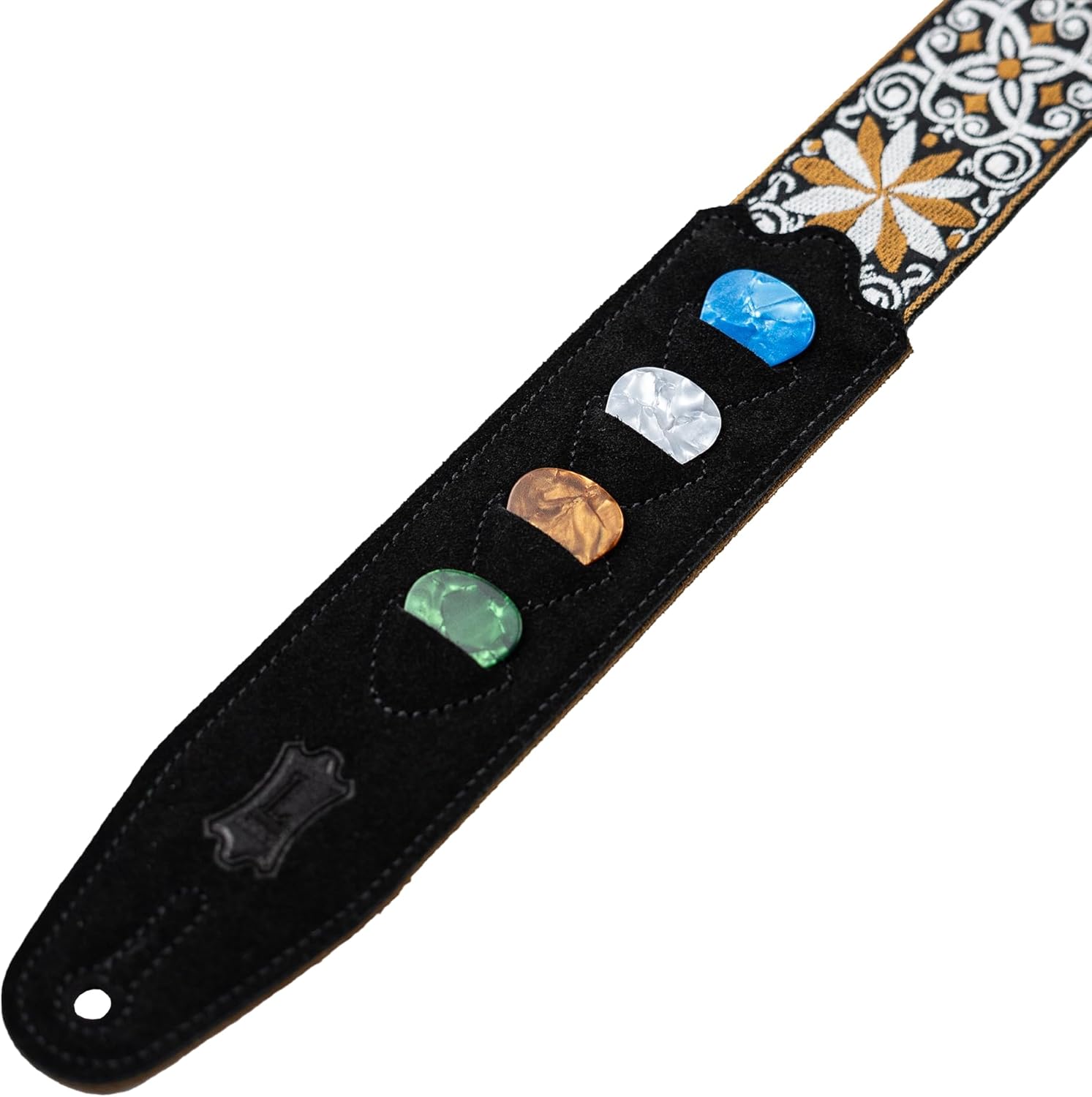Levy's Vintage Hootenanny Series 2" 60s Style Jacquard Weave Guitar Strap with (4) Guitar Pick Holder Genuine Leather End