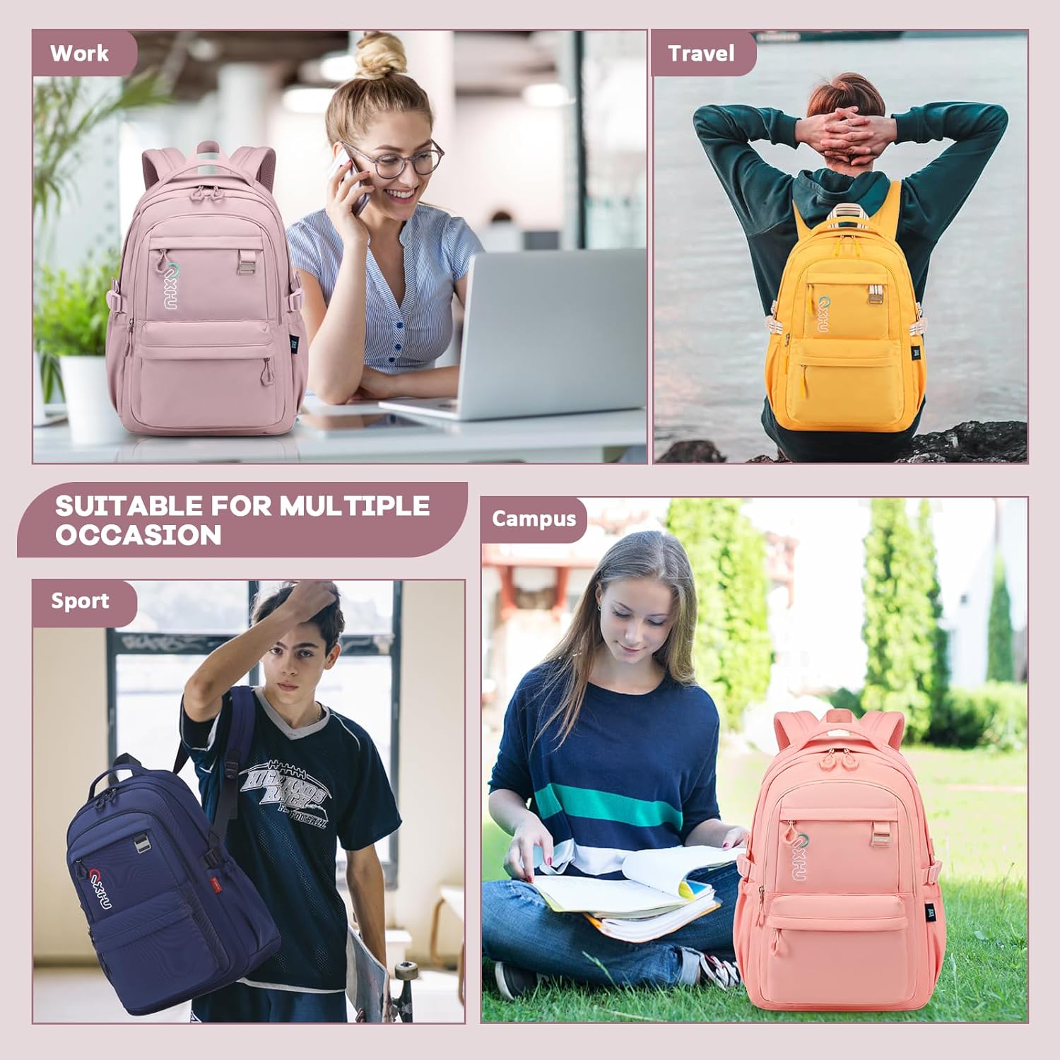 Trendy Casual Backpack with Solid Color, Water Resistence School backpack for Girls, Teen Bookbag for Women, Purple - Image 7