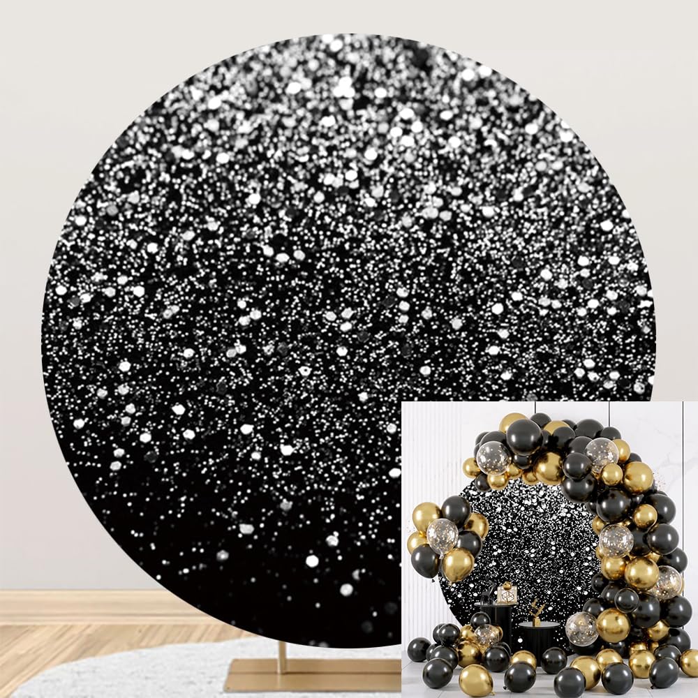 Diametro 2m Nero Argento Sfondo Rotondo Glitter Lamina D'argento Non Paillettes Astrattismo Fotografia Sfondo Matrimonio Festa di Compleanno Baby Shower Decorazione, Poliestere