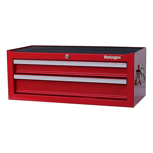 Workington Industrial 2 Drawers Portable Metal Intermediate Box, 26" Middle Tool Chest Cabinet with Ball Bearing Drawer Slides, Steel Tool Storage Box Organizer 4008 Red