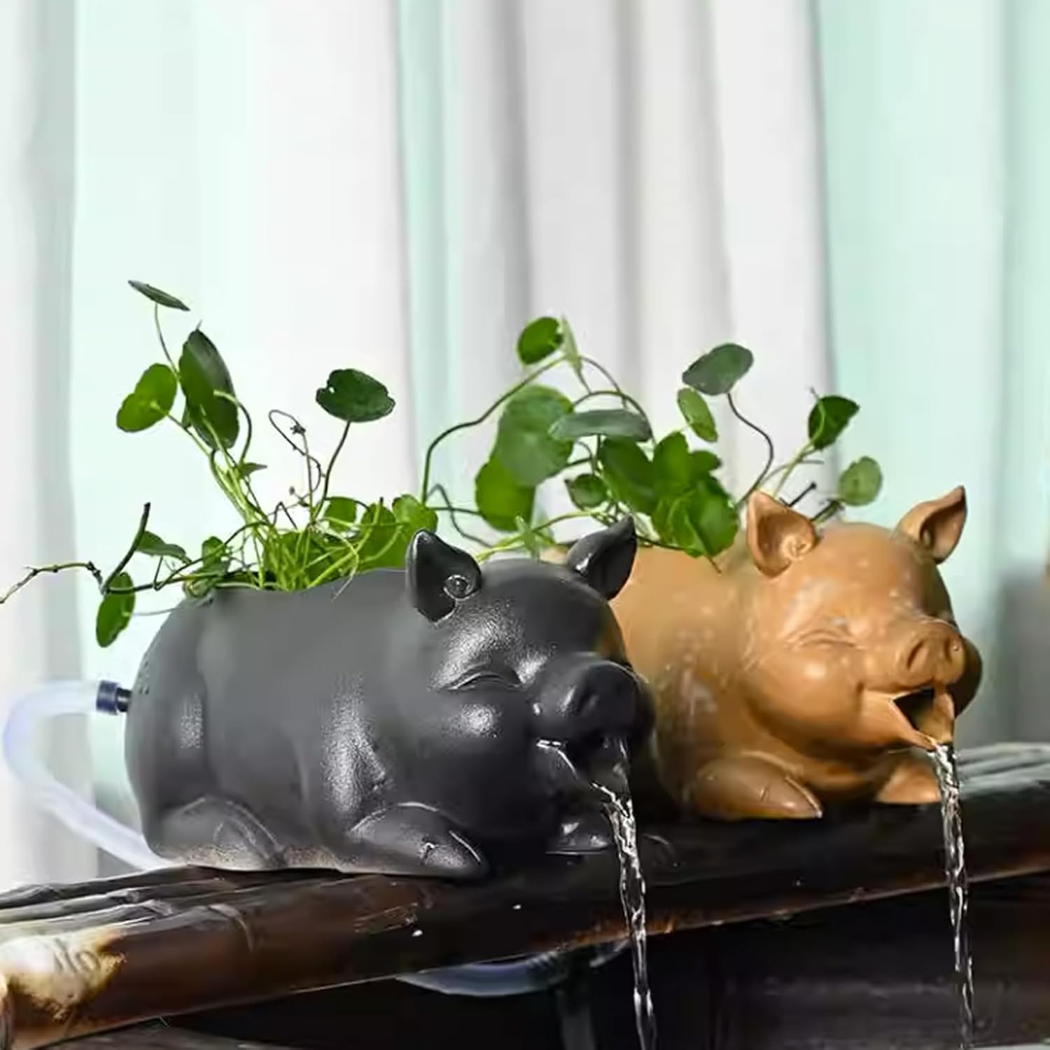 Animal Pond Fountains, Ceramic Pot Pond Spitter, Spitters for Small Ponds, Animal Ponds Spitters, Water Feature Spitter, Ceramic Animals Decoration Waterfall(Brown)