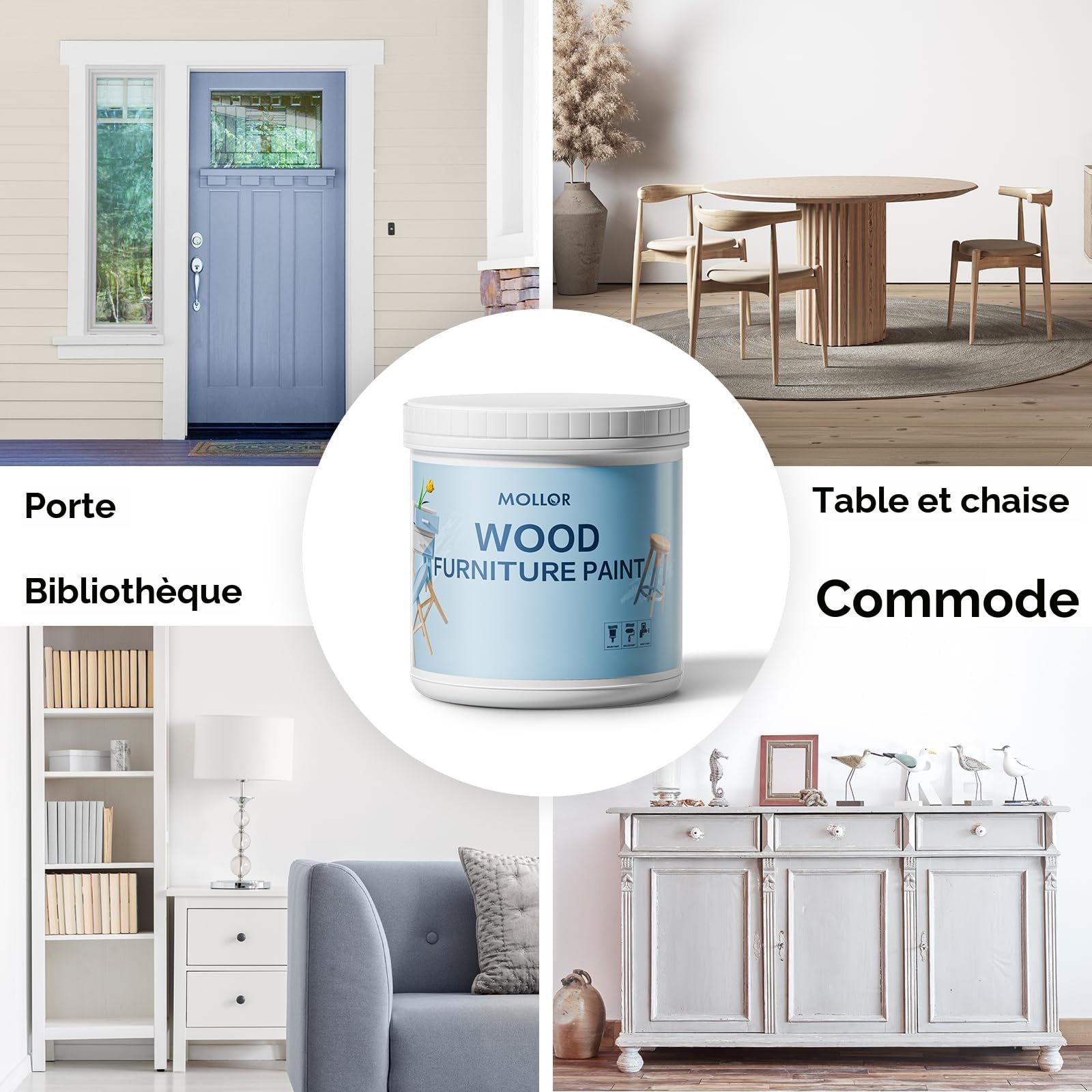 Peinture Meuble Bois | Idéal pour Rénovation de Meubles | Chalk Paint | Ardoise Craie | Peinture Mur Interieur | Mat et Lavable | 1kg Blanc avec des outils