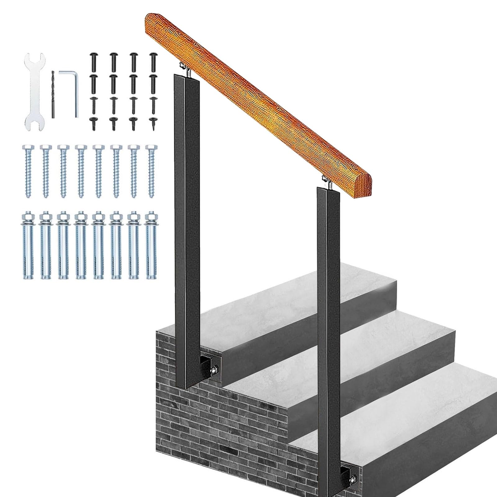 Rampe d'escalier extérieure en bois contre les chutes avec fixation latérale stable
