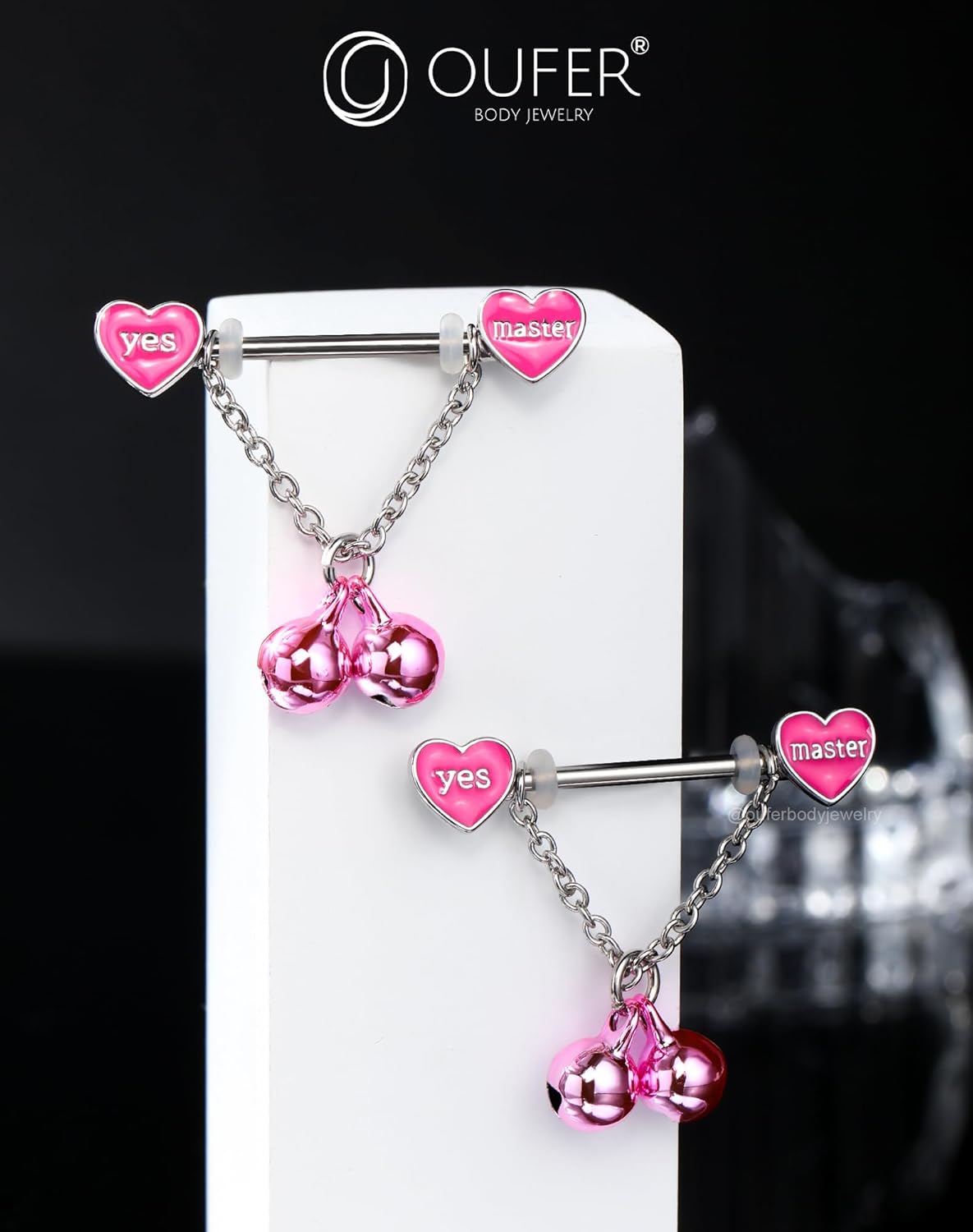 OUFER 4PCS Nipple Piercing Jewelry, 14G Pink Bell&Chain Nipple Rings Surgical Steel, Melting Heart 14MM Nipple Barbells, Nipple Piercing Kit For Women - Image 7