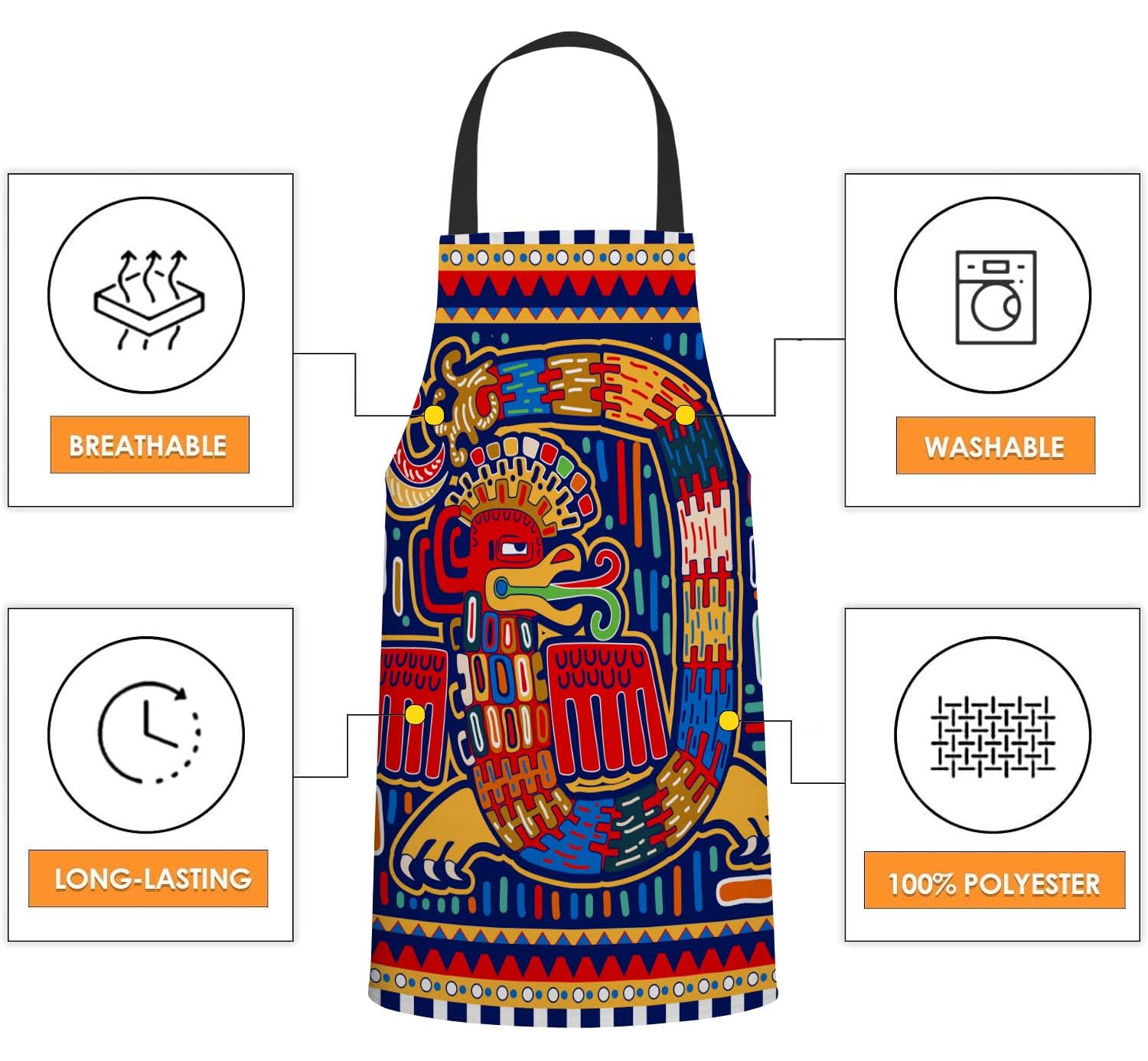 BGBDEIA Mexican Pattern Kitchen Apron for Women Men, Adjustable Apron Chef Bakers Apron Cooking Apron Cooking Baking Gardening - Image 3