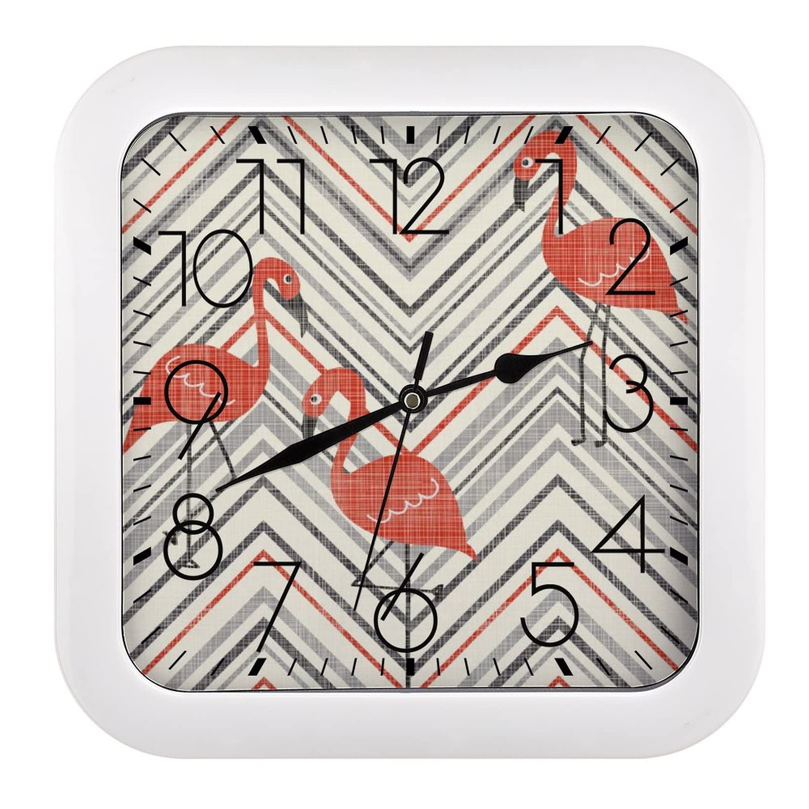 Horloge murale carrée flamant rouge 26x26 cm à grands chiffres