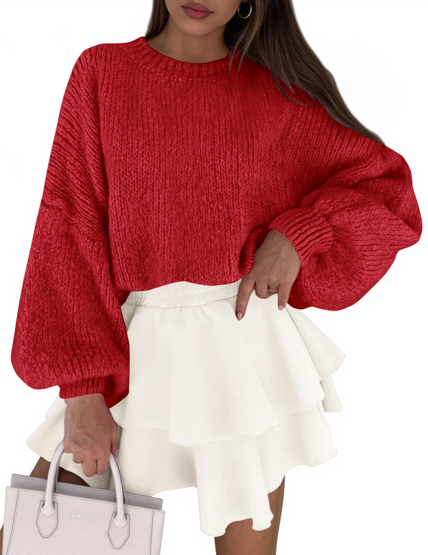 PRETTYGARDEN Sweaters for Women 2026 Fall Chunky Knit Long Sleeve Crew Neck Oversized Pullover Tops Winter Fashion Clothing
