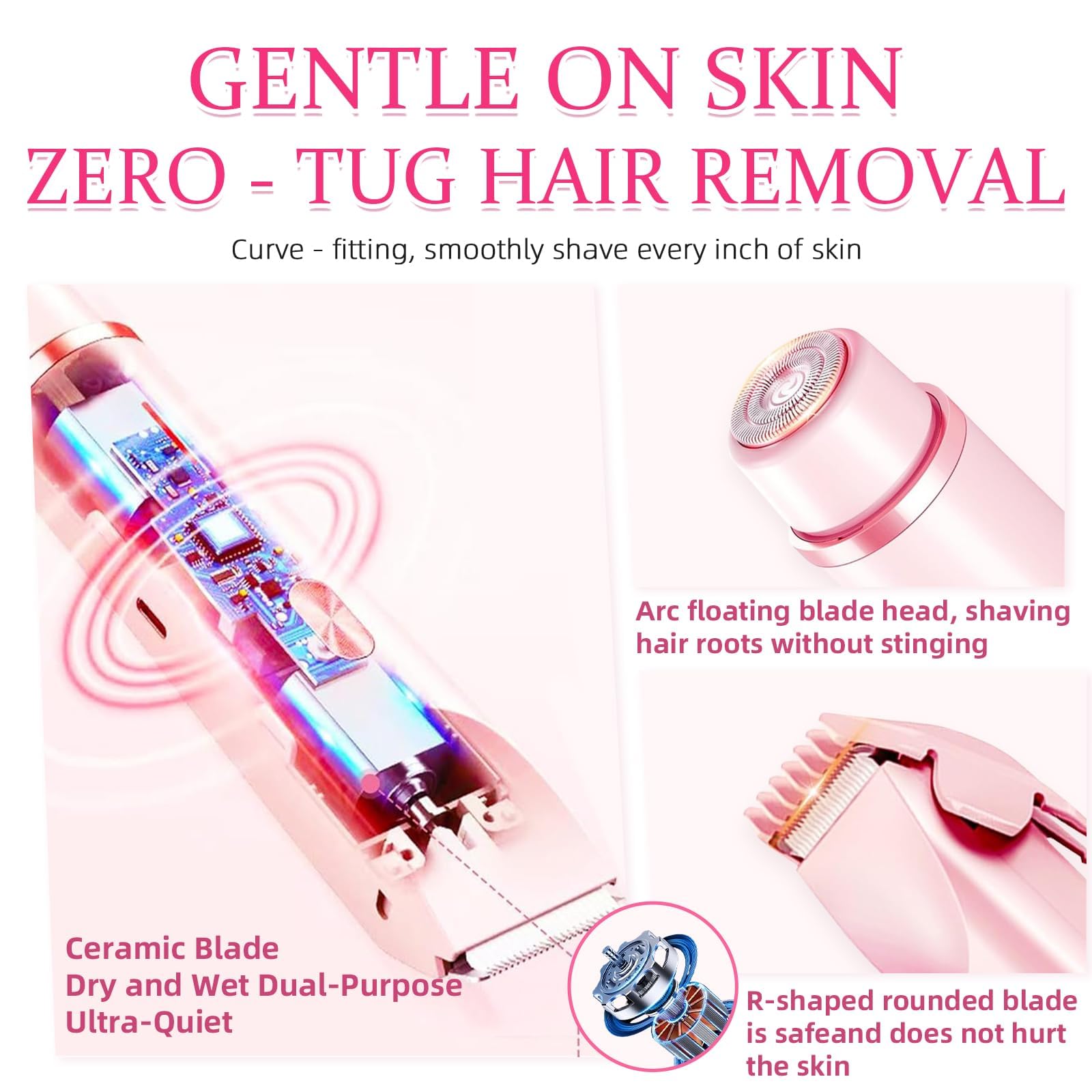 Rasoio elettrico da donna 2 in 1 e trimmer, Rasoio Intimo Donna a Secco Bagnato Damen Rasierer, Senza fili, Impermeabile, Ricaricabile, Indolore Rasoio Parti Intime per Bikini, Ascelle, Braccio(Blu)